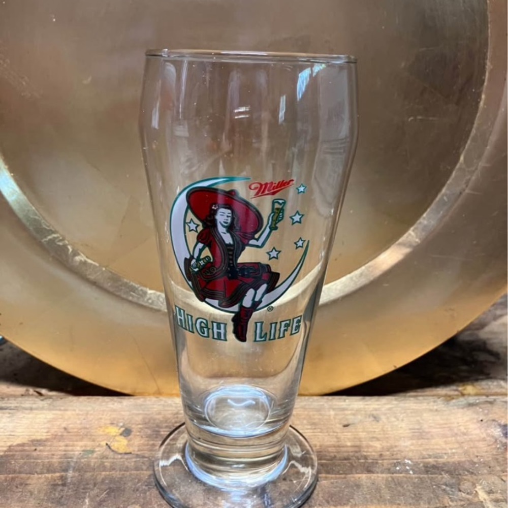 Vintage Miller High Life "Lady on the Moon" Footed Pilsner Beer Glass (set of